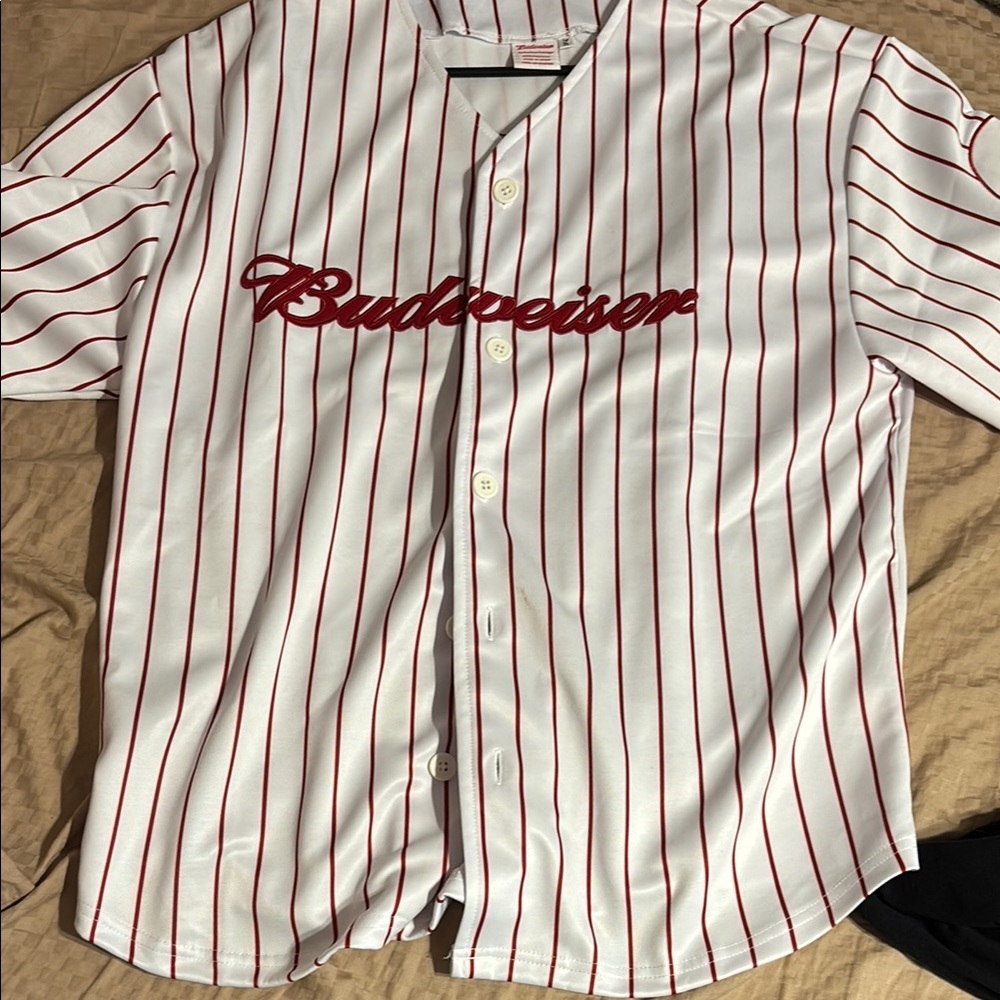 Budweiser White and Red Baseball Jersey